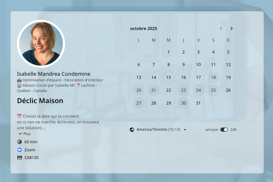 Aperçu de la page de réservation